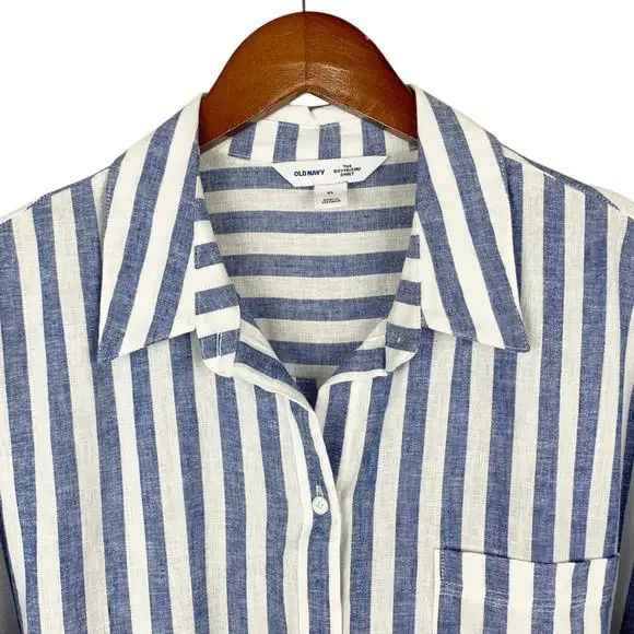 Old Navy Blue and White Striped Button-Down Shirt - Picture 4 of 9